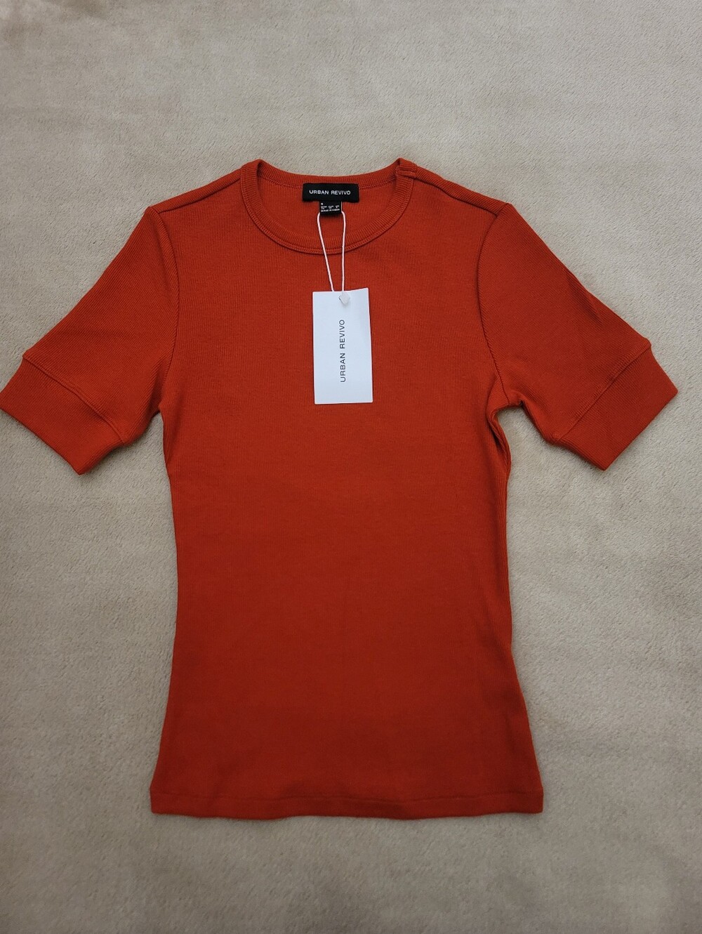 Urban Revivo Women Ribbed Red/Orange Short Sleeve Shirt Size Small